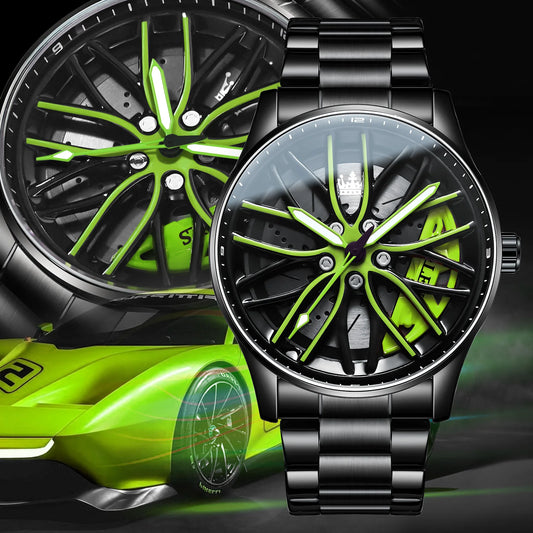 OLS LOMBORGINI  Wheel Hub Watch for Men 360° Rotary Sport Car Rim Wristwatch High Quality