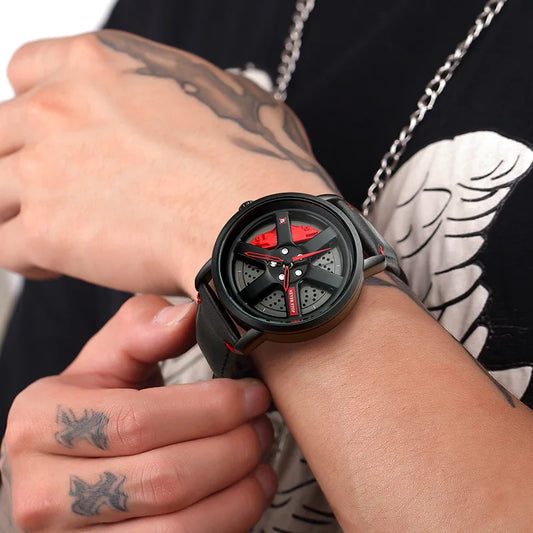 FERRARI Men's Watch Brand Personalized Rotating Wheel Axis Quartz Watch Fashion Waterproof Men's Watch