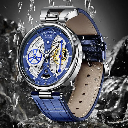 LIGE New Fashion Hollow Watches Men Business